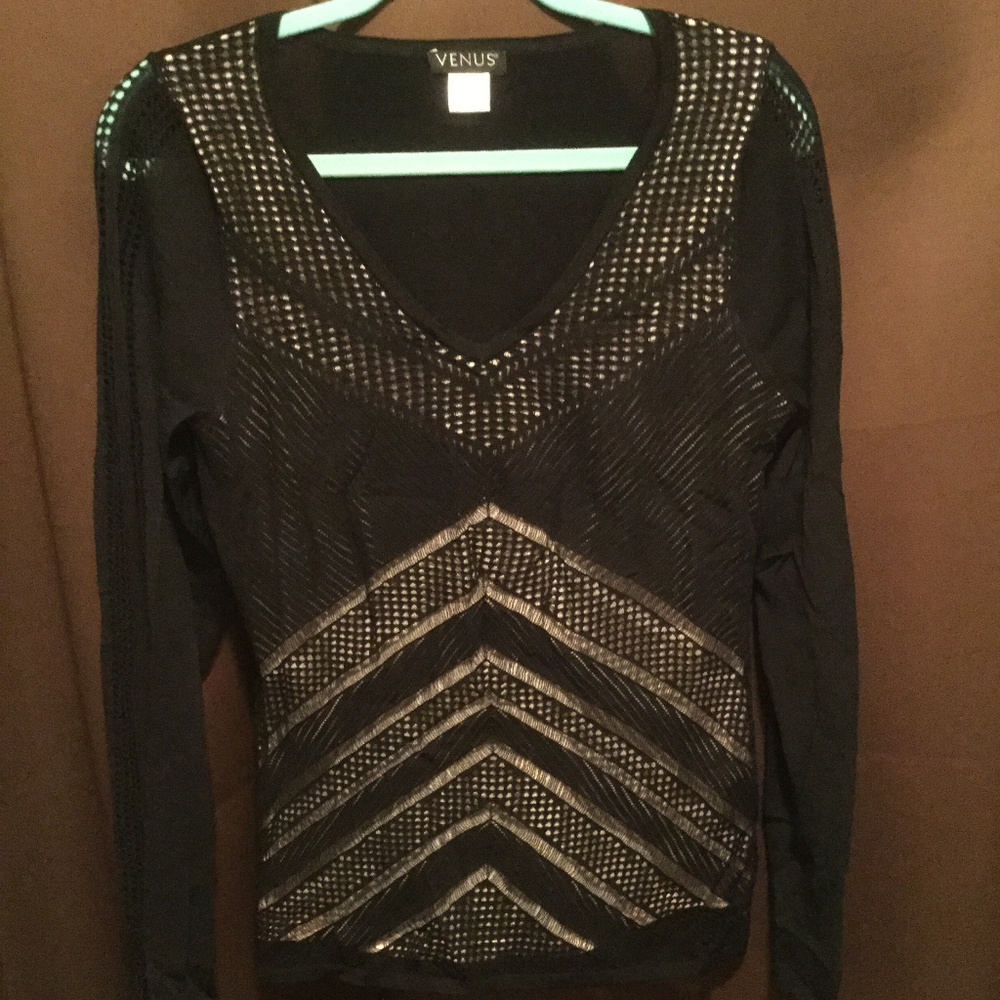 Black Geometric Mesh Sweater